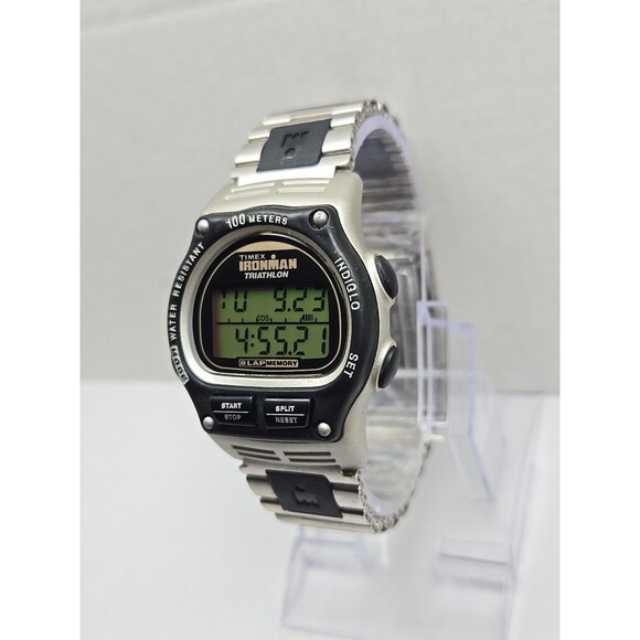 1998 Timex Ironman Triathlon 8 Lap Watch 100M Indiglo Stainless Band New Battery - Picture 2 of 11